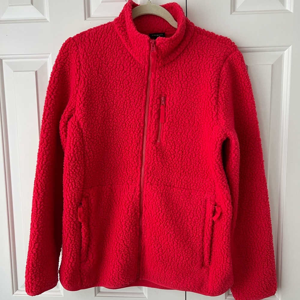 EUC Talbots Full Zip Cozy Sherpa Jacket Hot Pink Women's Medium